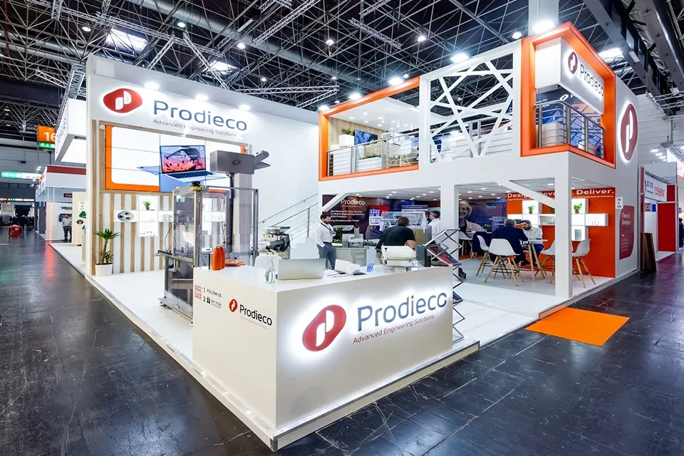 Double Decker Exhibition Booth at Interpack 2023 for Prodieco in Düsseldorf, Germany