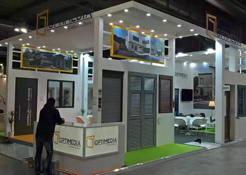 exhibition booth in Strasbourg for Optimedia at MADE EXPO 2019