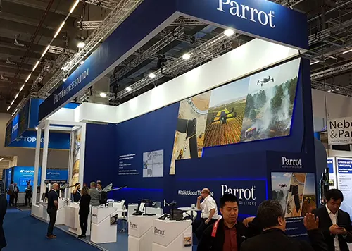 exhibition booth in Manchester for Parrot at Intergeo 2018